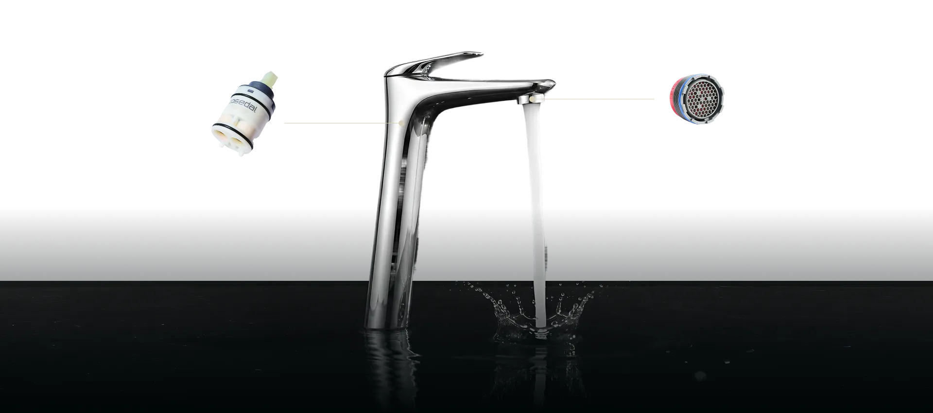 Basin mixer with its cartridge and water-saving aerator, the engineering behind the flagship line at RK Enterprises